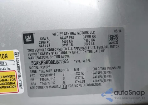 2014 Buick Enclave Leather z USA, uszkodzony, nr VIN 5GAKRBKD0EJ377926